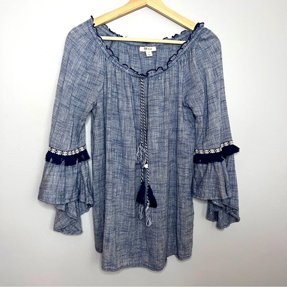 Style & Co. Tops - Style & Co. Peasant Off The Shoulder Tassels Bell Sleeve Cotton Blouse Size S